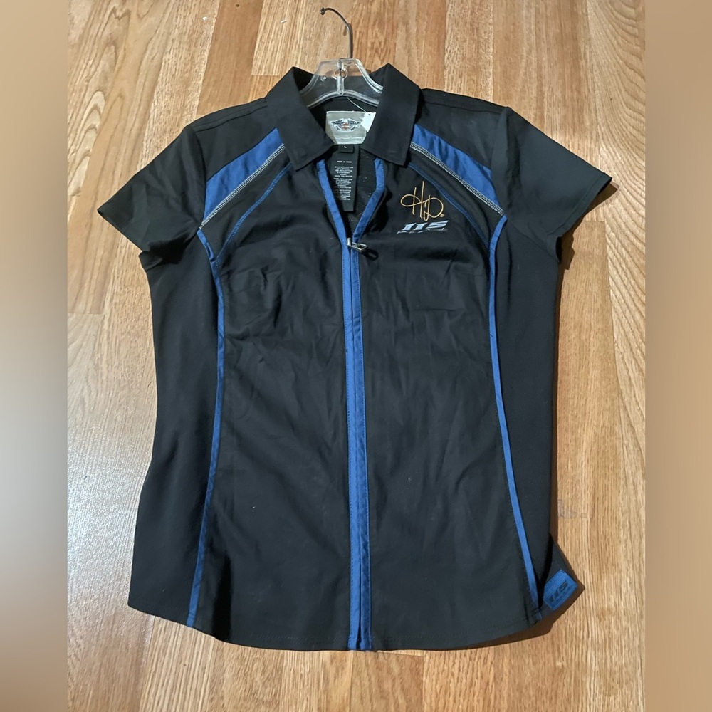 Vintage Harley Davison,black and blue,full zip T-shirt for women size Large